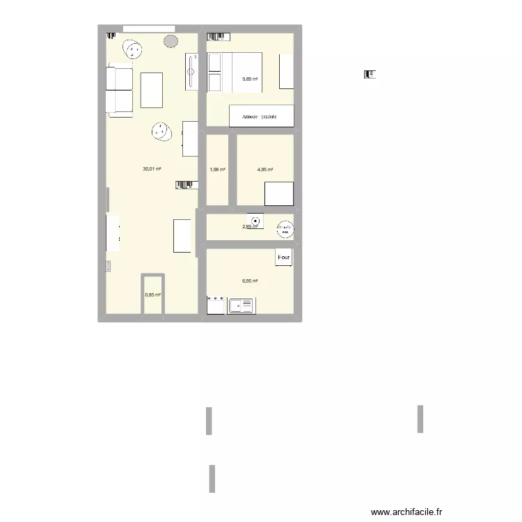 meubl&eacute;. Plan de 7  et 58 m²