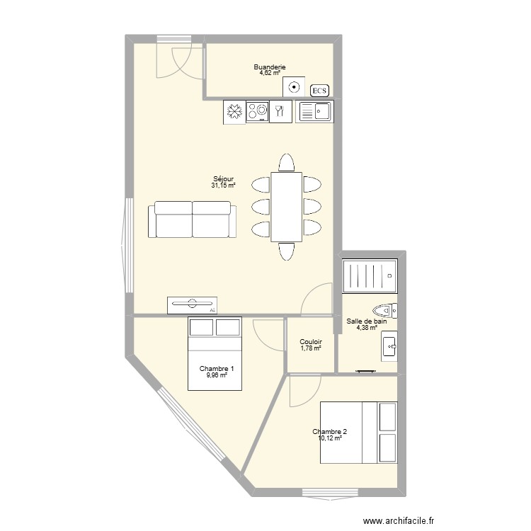 Plan projet commerce Tarbe 3. Plan de 6 pièces et 62 m2