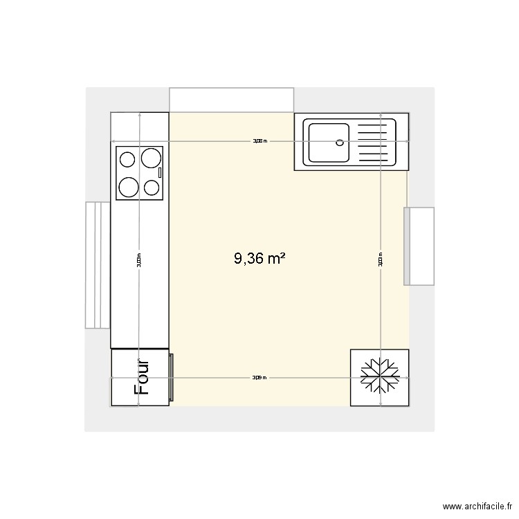 Cuisine Coutainville apres. Plan de 1 pièce et 9 m2