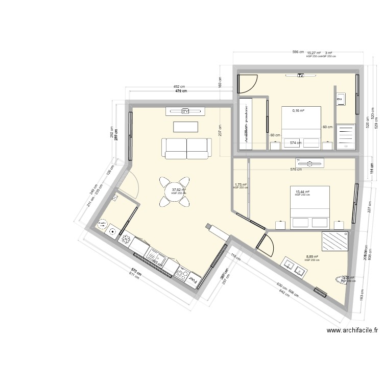 plan aure 2. Plan de 8 pièces et 103 m2