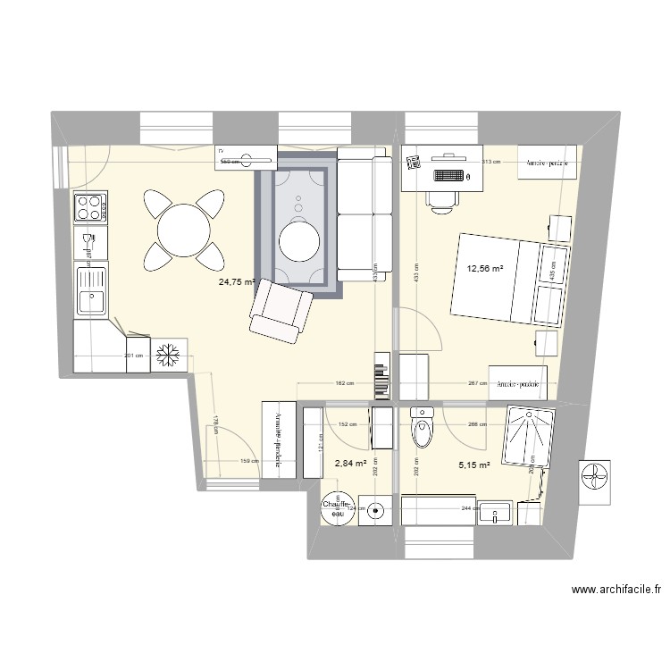 6Tunnel F2 2024-04. Plan de 4 pièces et 45 m2