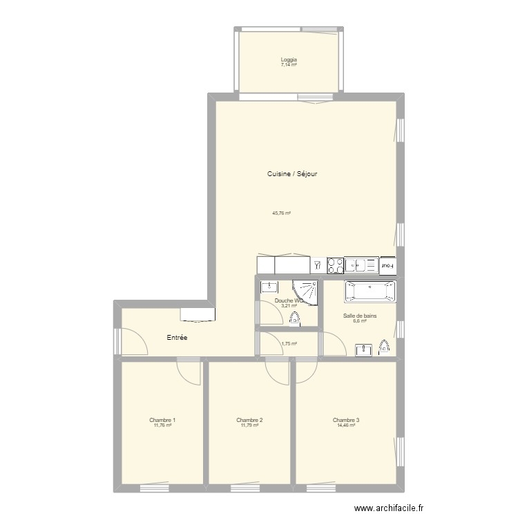 Appartement 3ème étage 4,5 pièces. Plan de 8 pièces et 102 m2