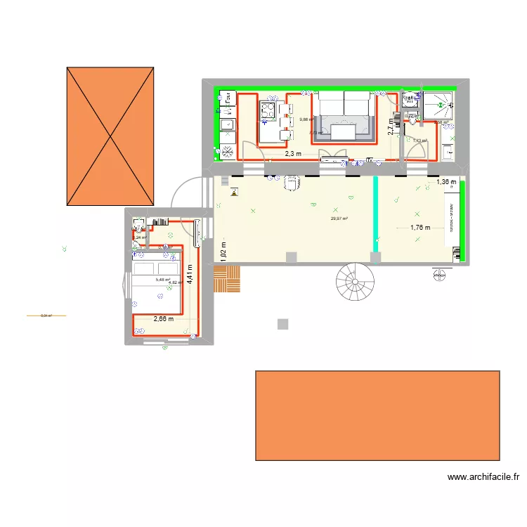 AppartEnsues TerrasseV2. Plan de 25  et 129 m²