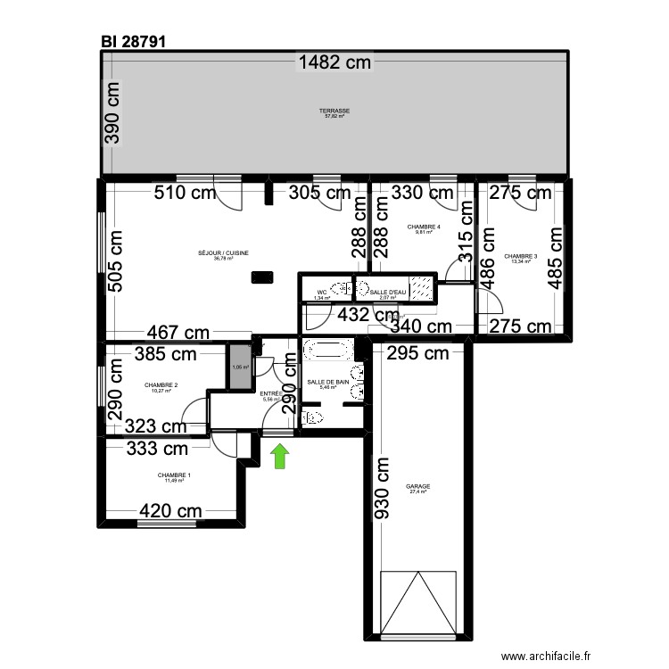 BI 28791. Plan de 16 pièces et 189 m2