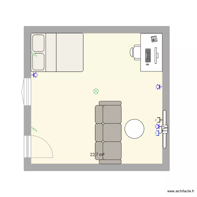 Entrée coucher. Plan de 1 Pièce et 23 m² Entrée coucher. Plan de 1 Pièce et 23 m²