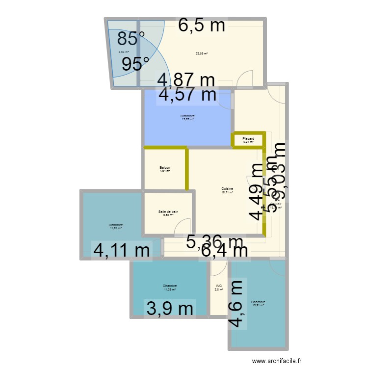 Appart2. Plan de 12 pièces et 127 m2