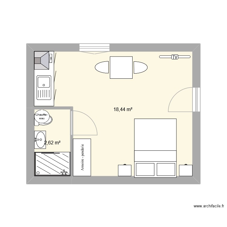 projet moser 2. Plan de 2 pièces et 21 m2