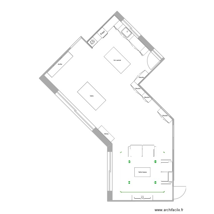 Salon salle à manger et cuisne. Plan de 0 pièce et 0 m2