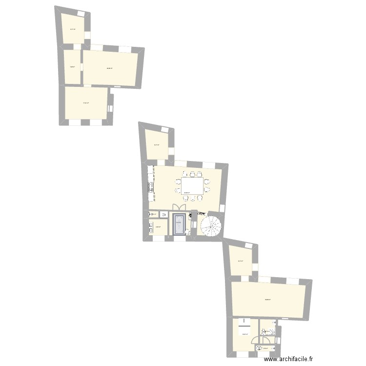 base. Plan de 14 pièces et 177 m2