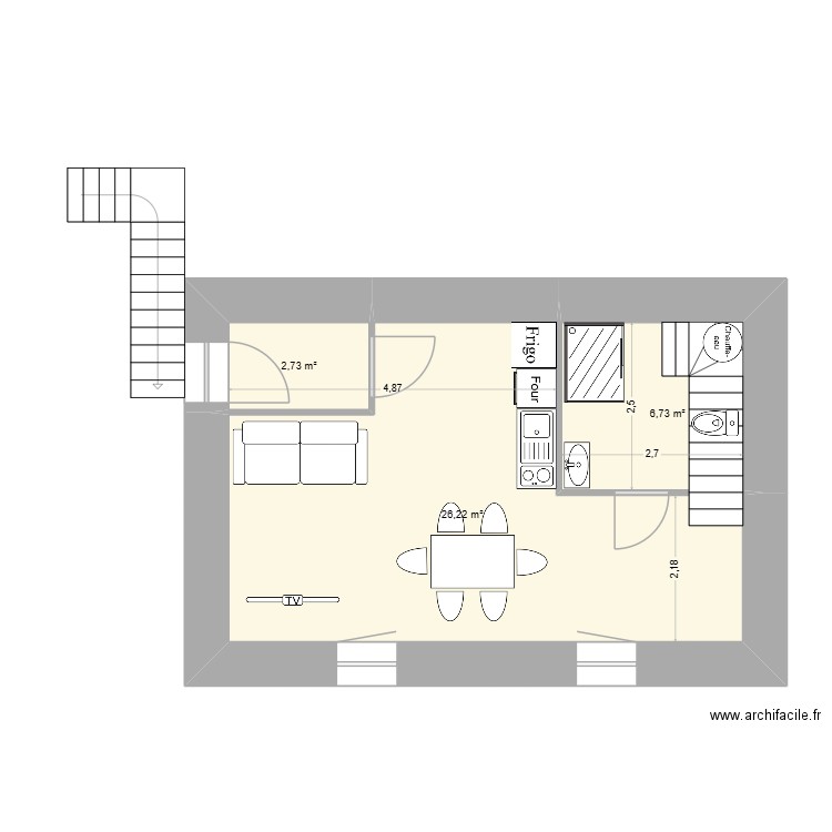 log 2 salon. Plan de 3 pièces et 36 m2