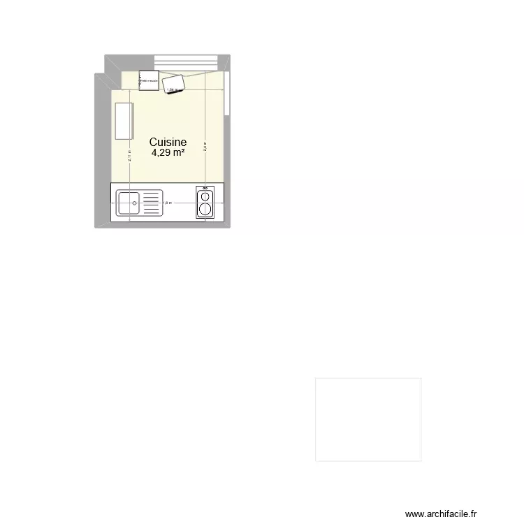 Cuisine Appart 248. Plan de 1 Pièce et 4 m²