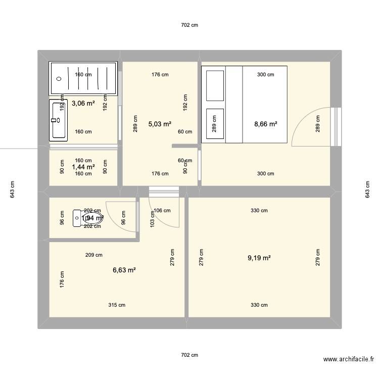 BAELDE. Plan de 7 pièces et 36 m2