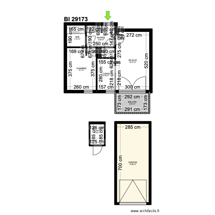 BI 29173. Plan de 11 pièces et 66 m2