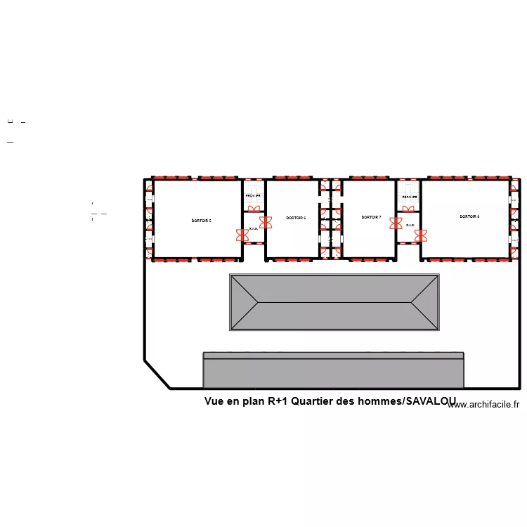 Vue en plan de l'Etage Quartier des hommes /SAVALOU. Plan de 