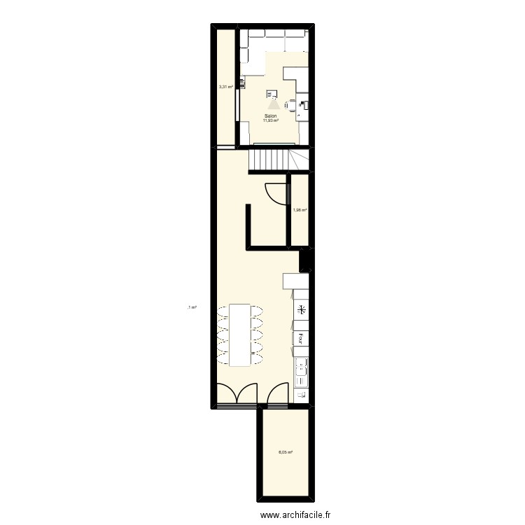 Maison toit plat vraies mesures V1. Plan de 6 pièces et 55 m2