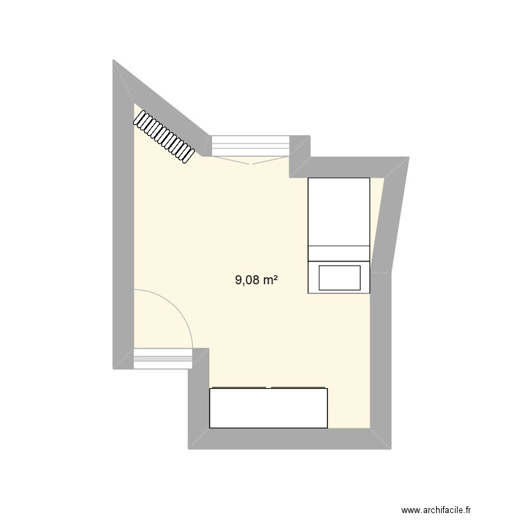 Chambre 2. Plan de 1 pièce et 9 m2