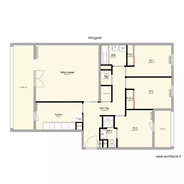 wyognet. Plan de 17  et 104 m²