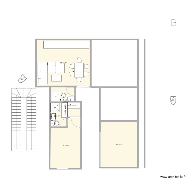 RDC v2. Plan de 5 pièces et 47 m2