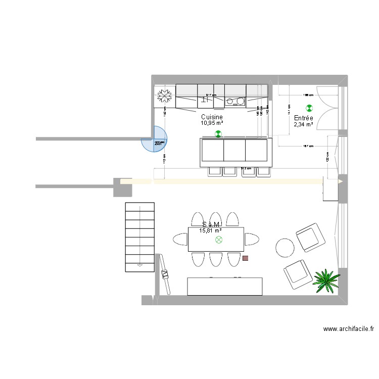CUISINE 1bis. Plan de 3 pièces et 29 m2