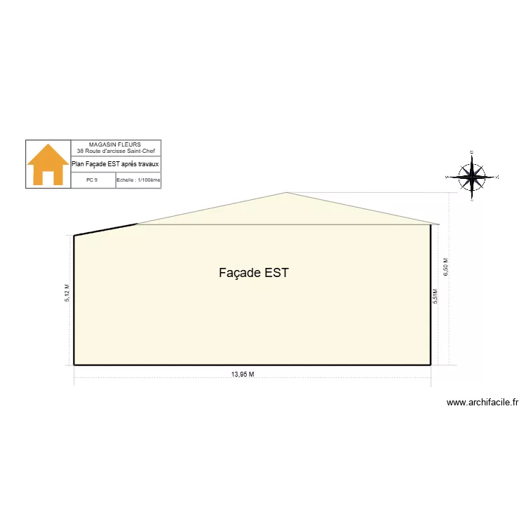 PC 9 Plan Fa&ccedil;ade EST apr&egrave;s travaux. Plan de 