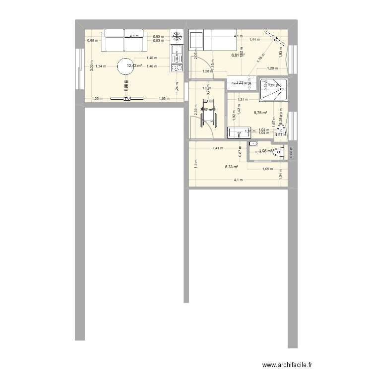 Projet Aménagement RDC Cesson. Plan de 6 pièces et 38 m2