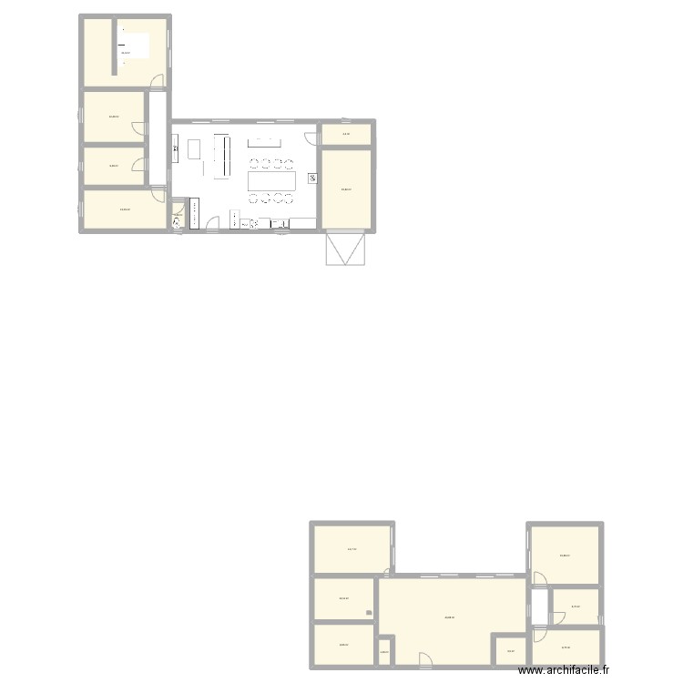 maison en L. Plan de 16 pièces et 195 m2