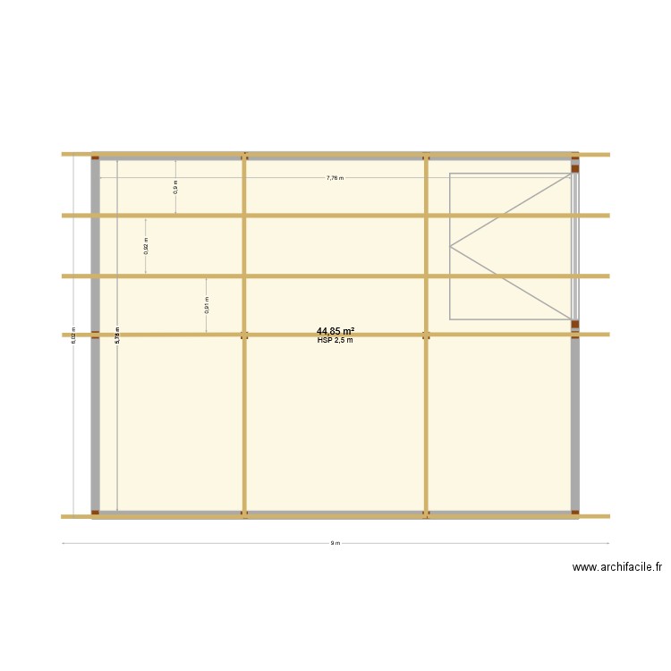 structure poutre poteaux. Plan de 1 pièce et 45 m2