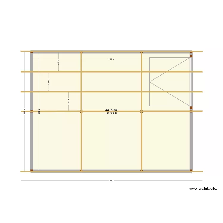 structure poutre poteaux. Plan de 1  et 45 m²