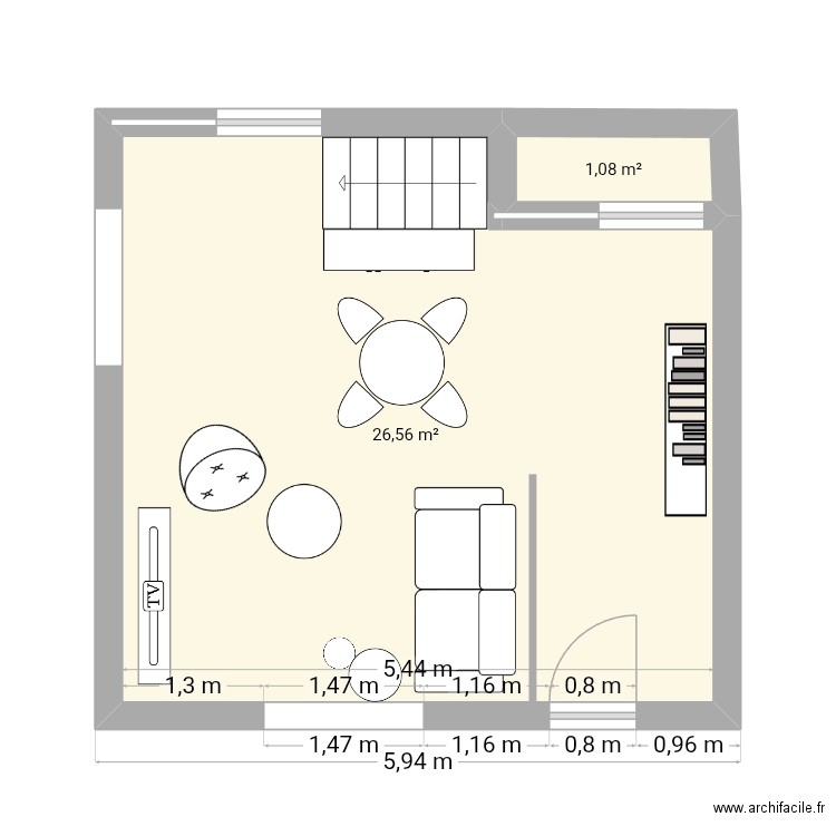 Maison. Plan de 2 pièces et 28 m2