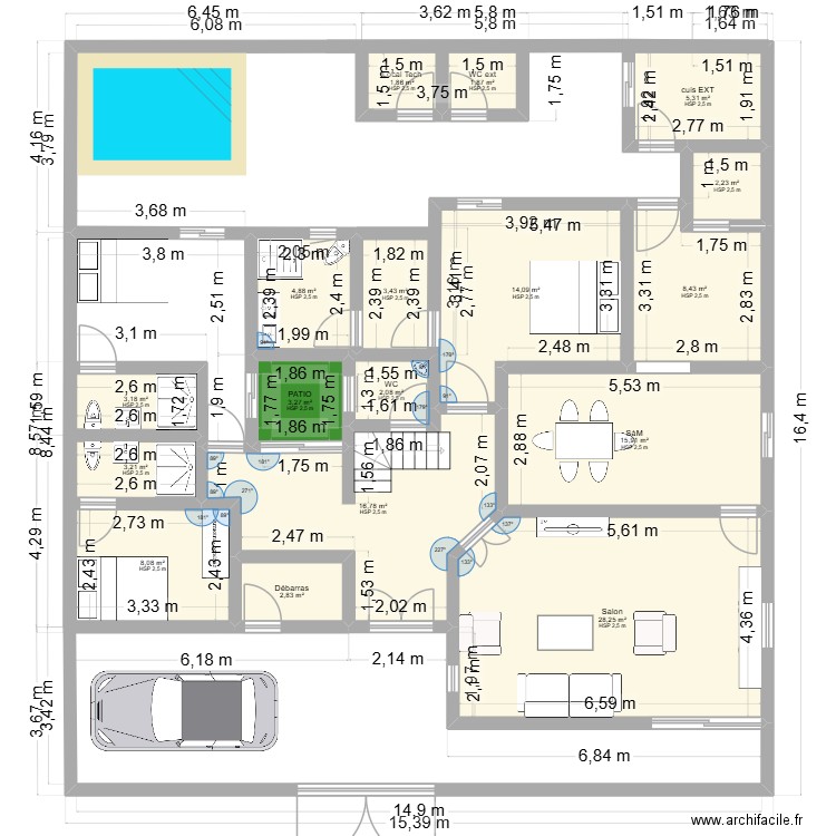 RDC SENDOU. Plan de 17 pièces et 126 m2