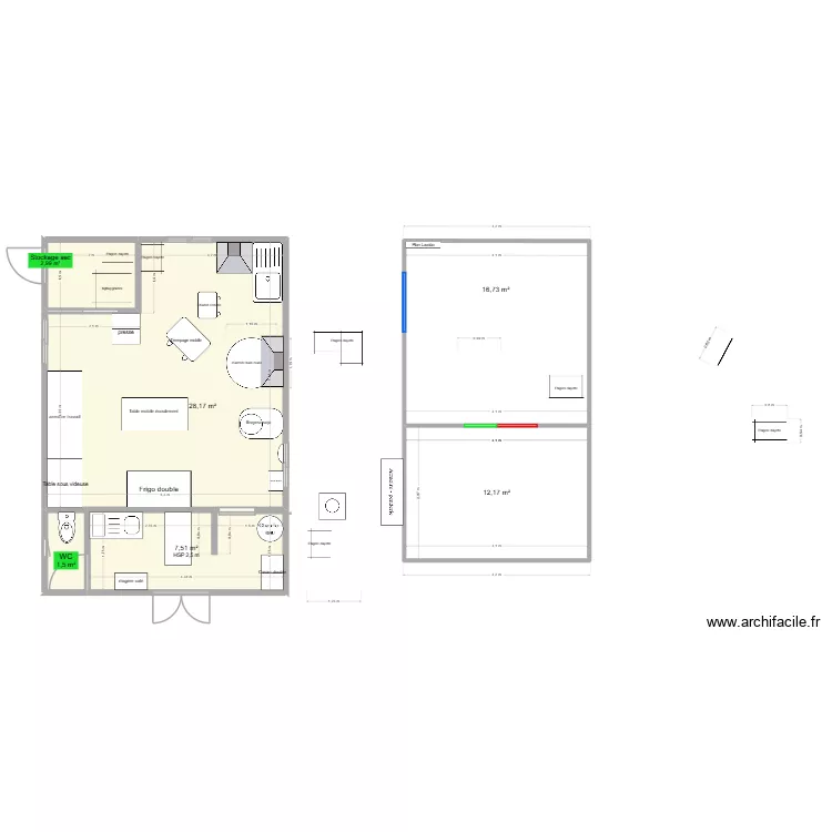 V2 atelier tofu. Plan de 6  et 69 m²