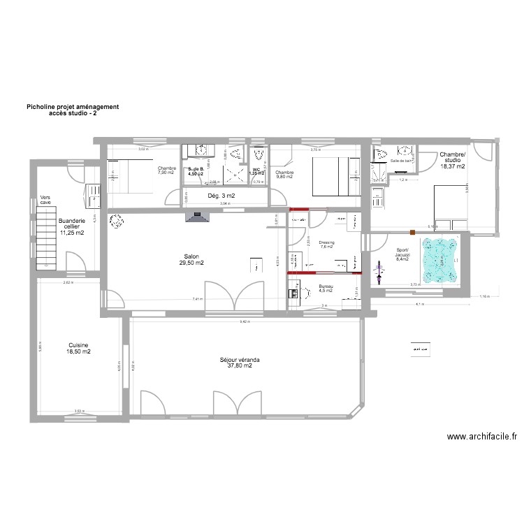 Picholine am&eacute;nagement acc&egrave;s studio 4. Plan de 0 pièce et 0 m2