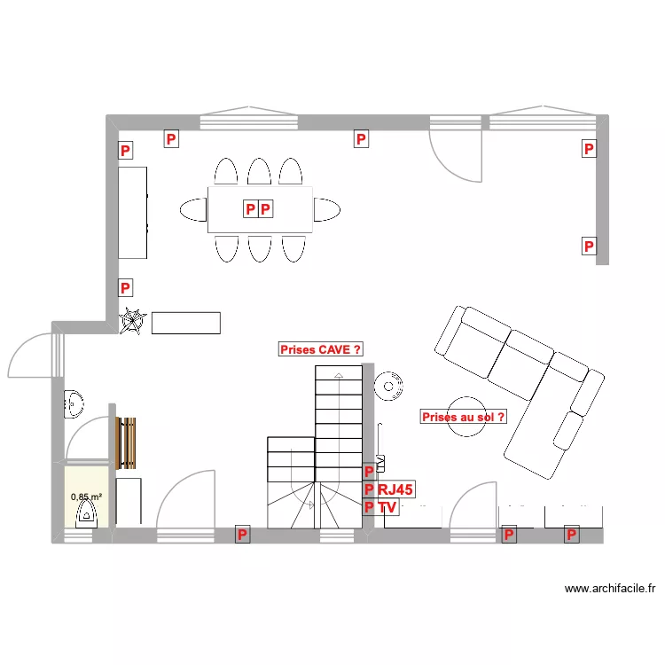 Rez-de-chauss&eacute;e. Plan de 1  et 1 m²