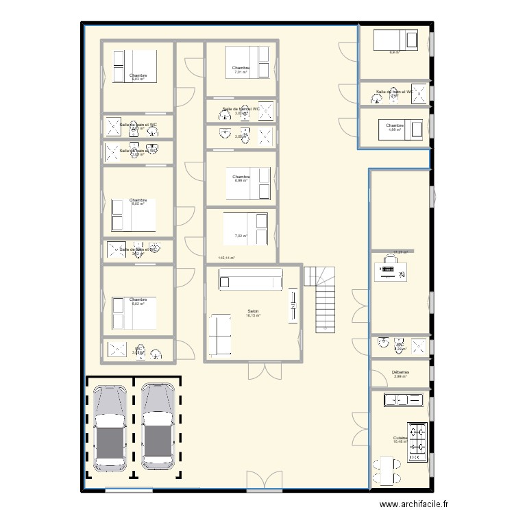 Mali 3. Plan de 21 pièces et 368 m2