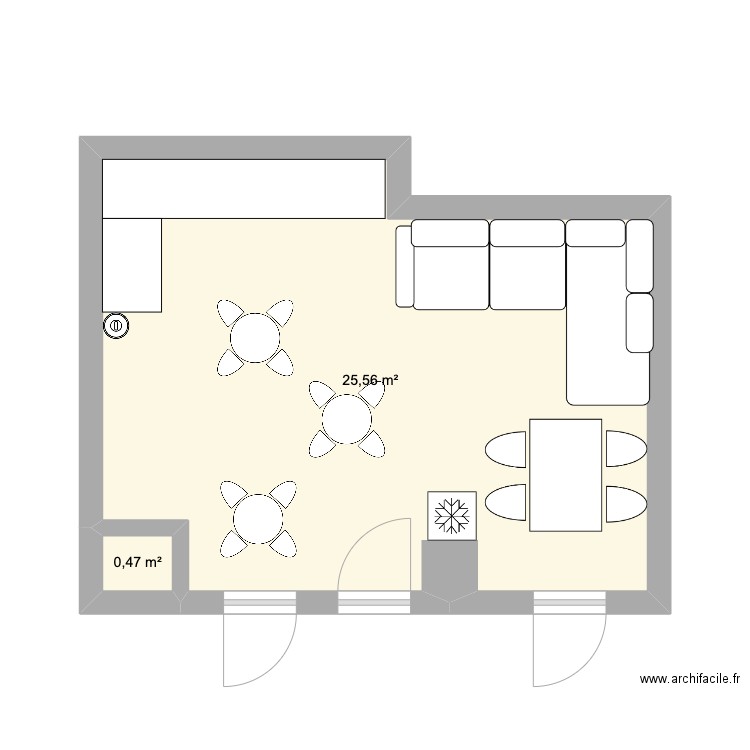Salle de pause. Plan de 2 pièces et 26 m2