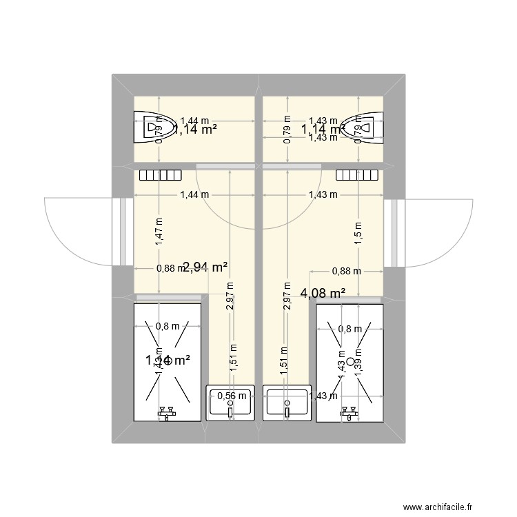 SDB plan 1. Plan de 5 pièces et 10 m2