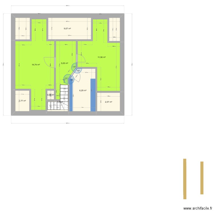 villa des coteaux. Plan de 9 pièces et 53 m2