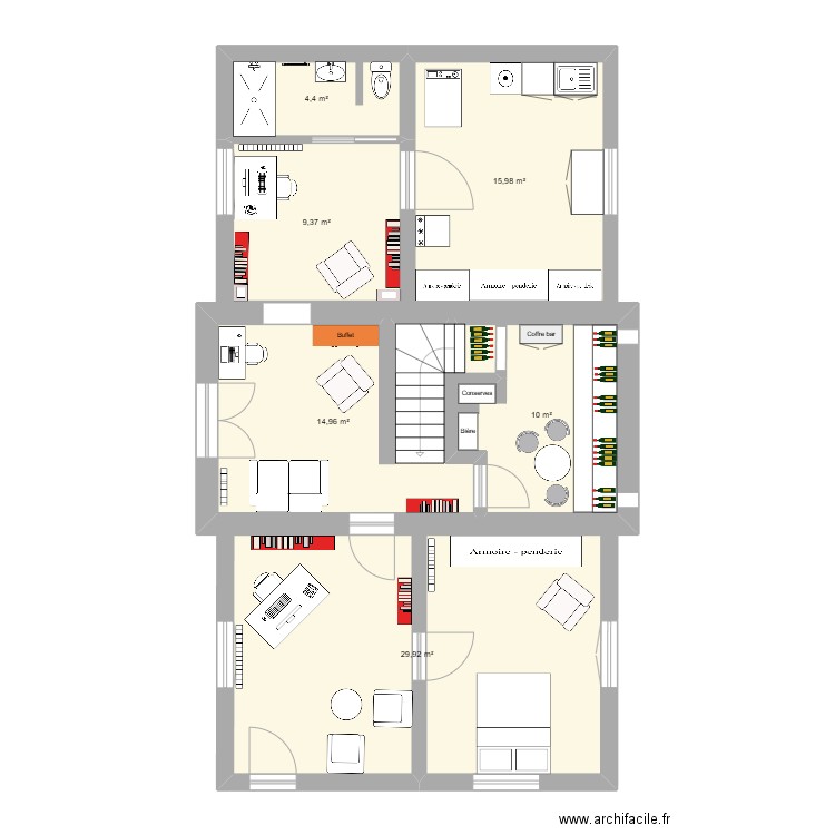 SAINT SAENS RDJ. Plan de 6 pièces et 85 m2