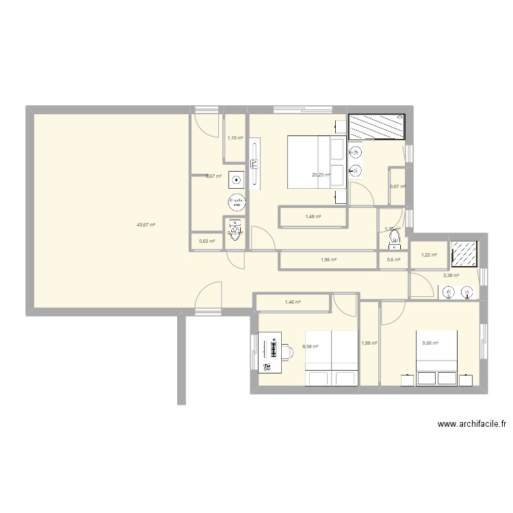 plan n4. Plan de 17 pièces et 105 m2