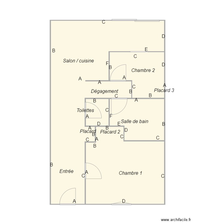 Croquis TESSONNEAU. Plan de 5 pièces et 52 m2