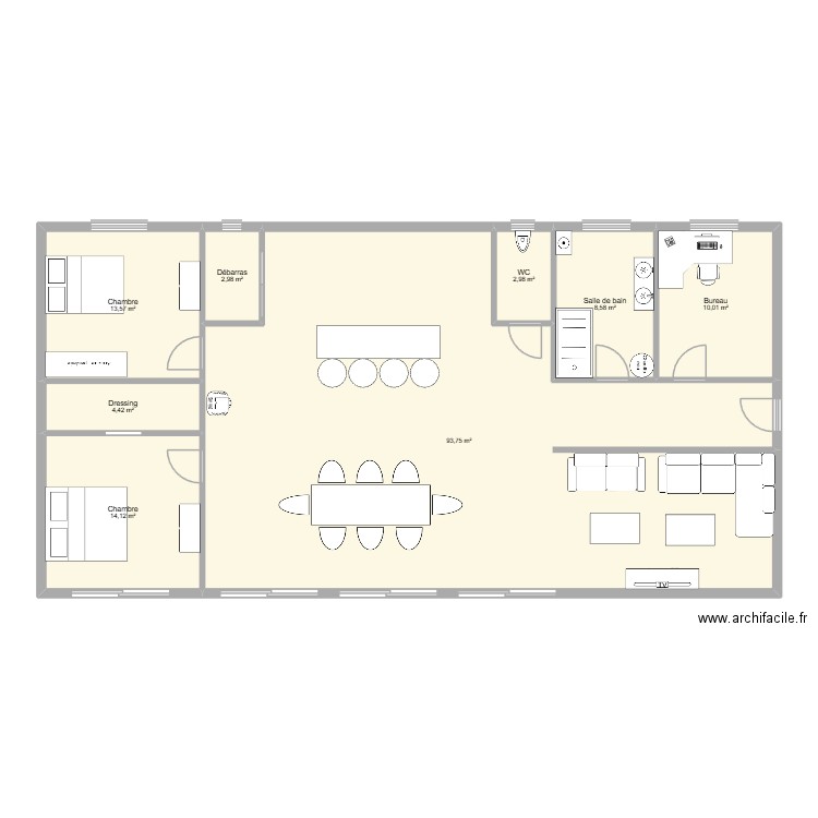 PAVILLON. Plan de 8 pièces et 150 m2