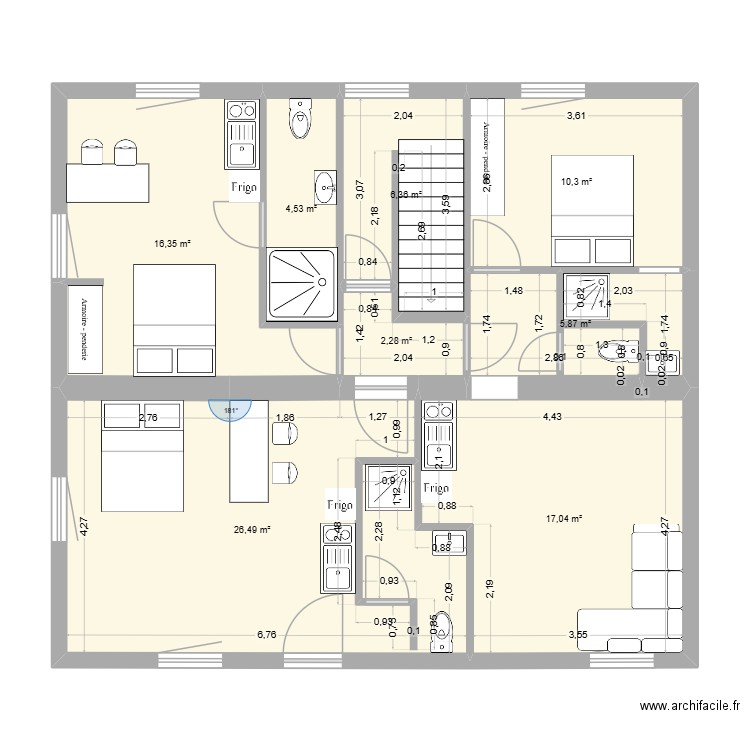 ETAGE pont de roide. Plan de 8 pièces et 89 m2