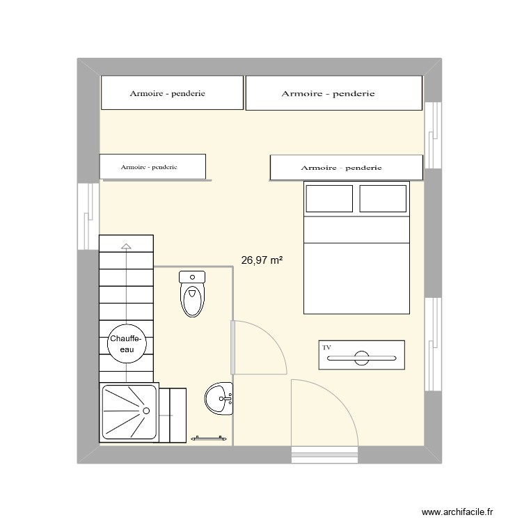 projet2 - Plan 1 pièce 27 m2 dessiné par valentin72130