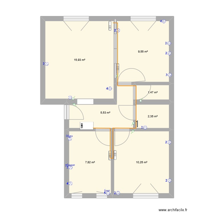 Notre appart. Plan de 7 pièces et 53 m2