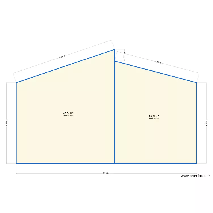 Façade maison. Plan de 2 et 64 m² Façade maison. Plan de 2 et 64 m²