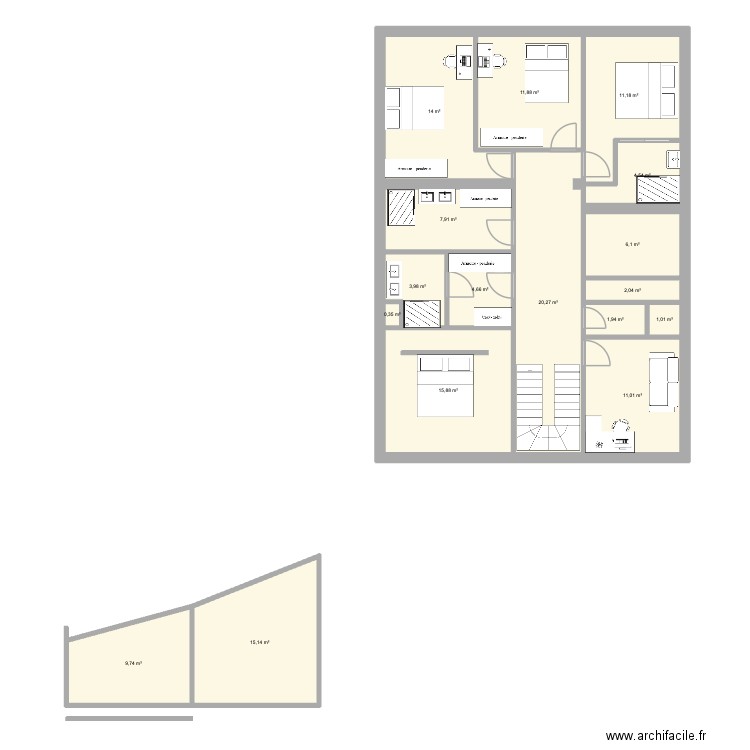 Lattes Act. Plan de 12 pièces et 115 m2