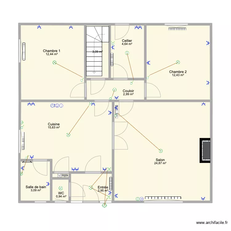 Plan aux c&ocirc;tes RG technique. Plan de 0 pièce et 0 m2