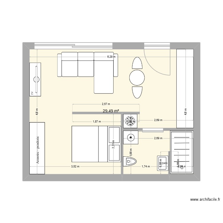 Studio loffre definitif. Plan de 1 pièce et 29 m2