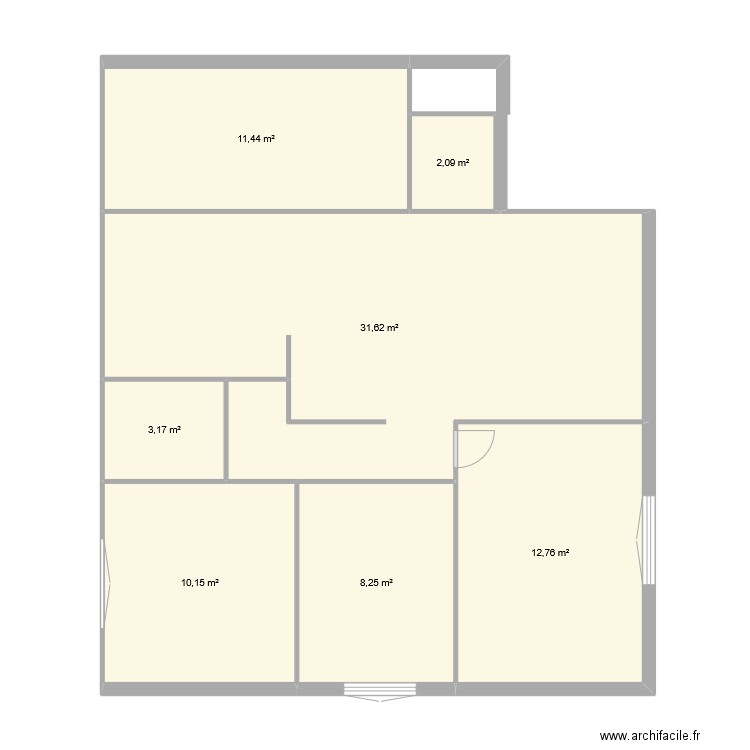 EXISTANT. Plan de 7 pièces et 79 m2