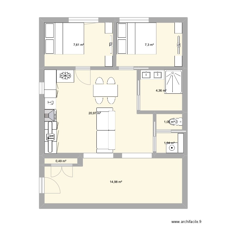 Chalet 2 Bosquet. Plan de 8 pièces et 57 m2